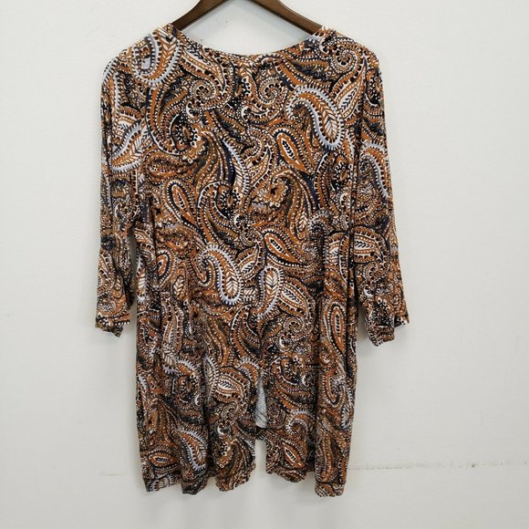 Sigrid Olsen Womens Blue Yellow Paisley Tunic Top Size XL Long Sleeve V Neck - Picture 2 of 8